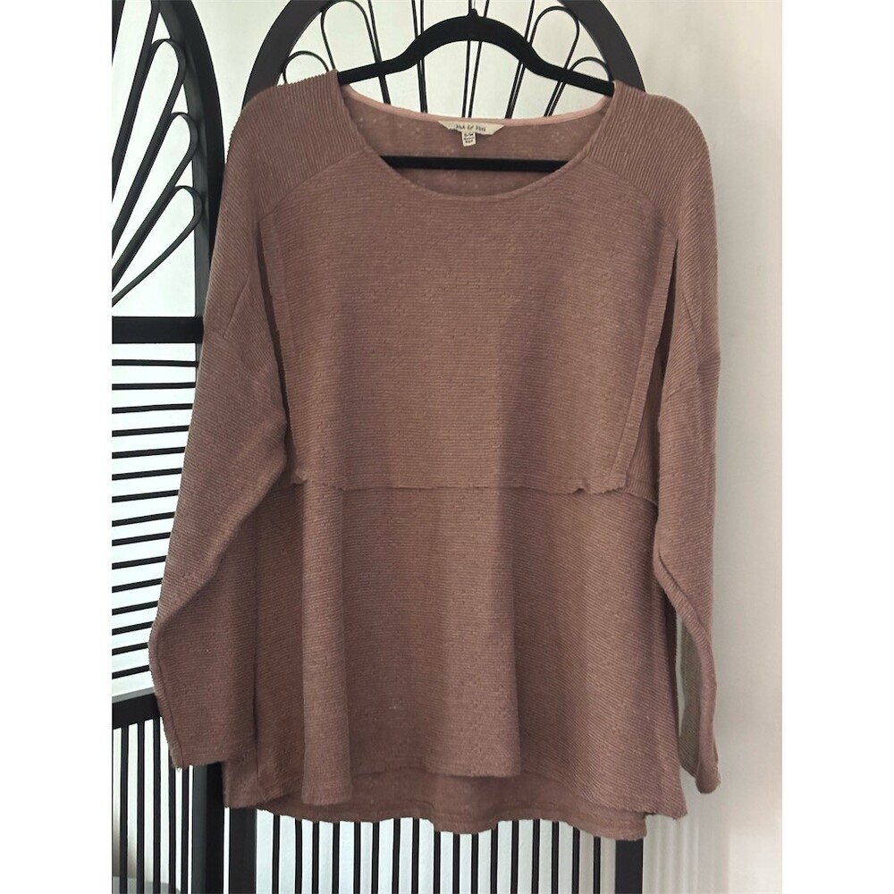 Yak & Yeti Sweater Womens S/M Mauve Pink Ribbed Oversized Tunic Pullover